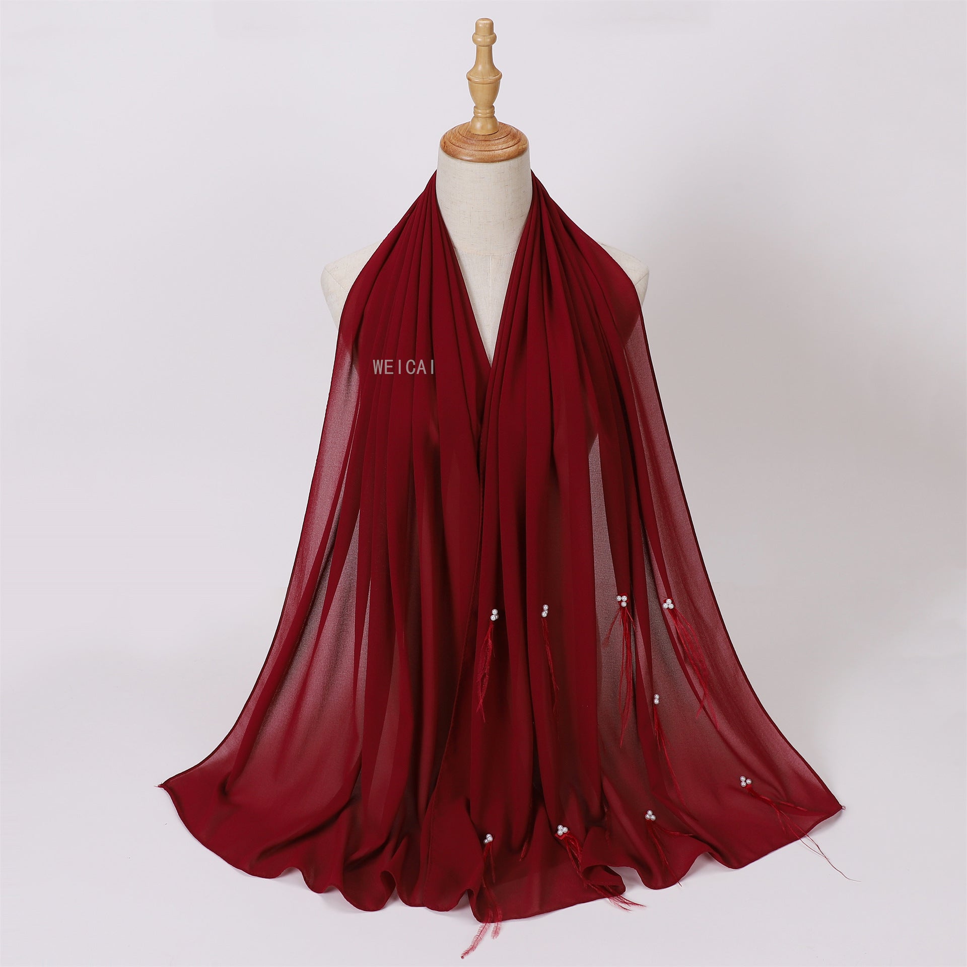 Fashion new pearl chiffon headscarf malay indonesia beaded ostrich hair scarf hijab