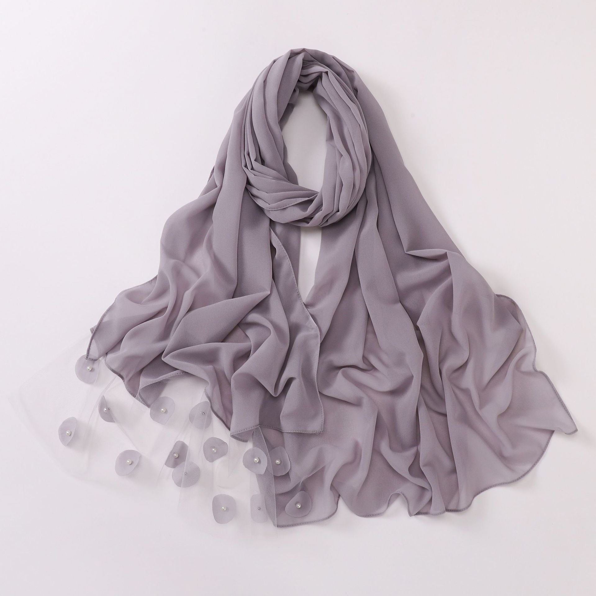New pearl chiffon polka dot flower slice bead long scarf Middle East Africa Indonesia headscarf