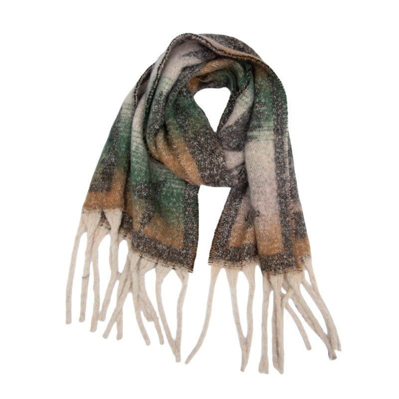 2025 new European and American autumn and winter circle yarn imitation mohair jacquard star fringed scarf