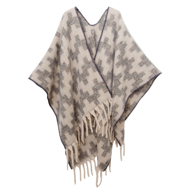 2025 new European and American autumn and winter circle yarn imitation mohair thickened jacquard Great Wall shawl