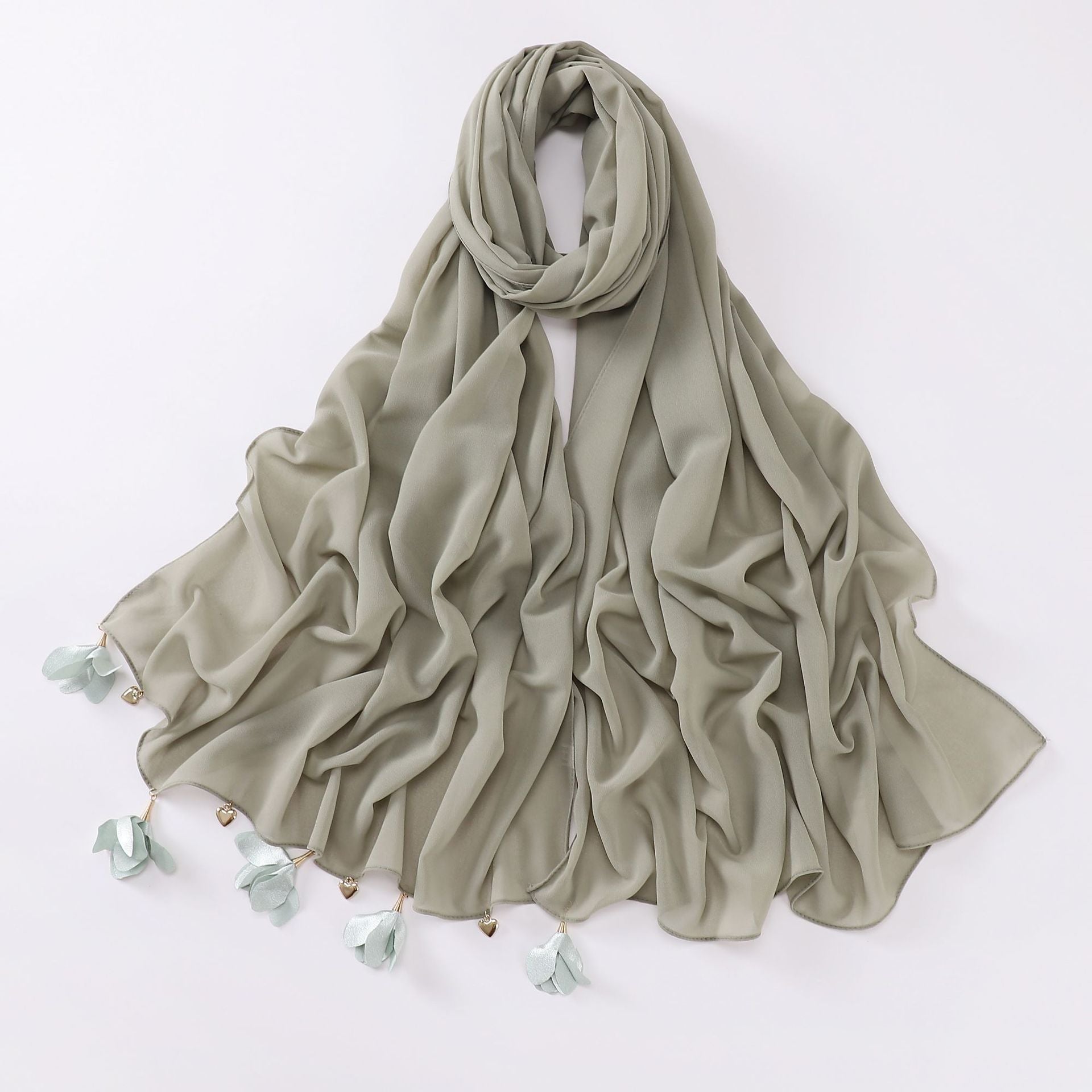 New handmade alloy love flower pearl chiffon scarf middle east headscarf yarn