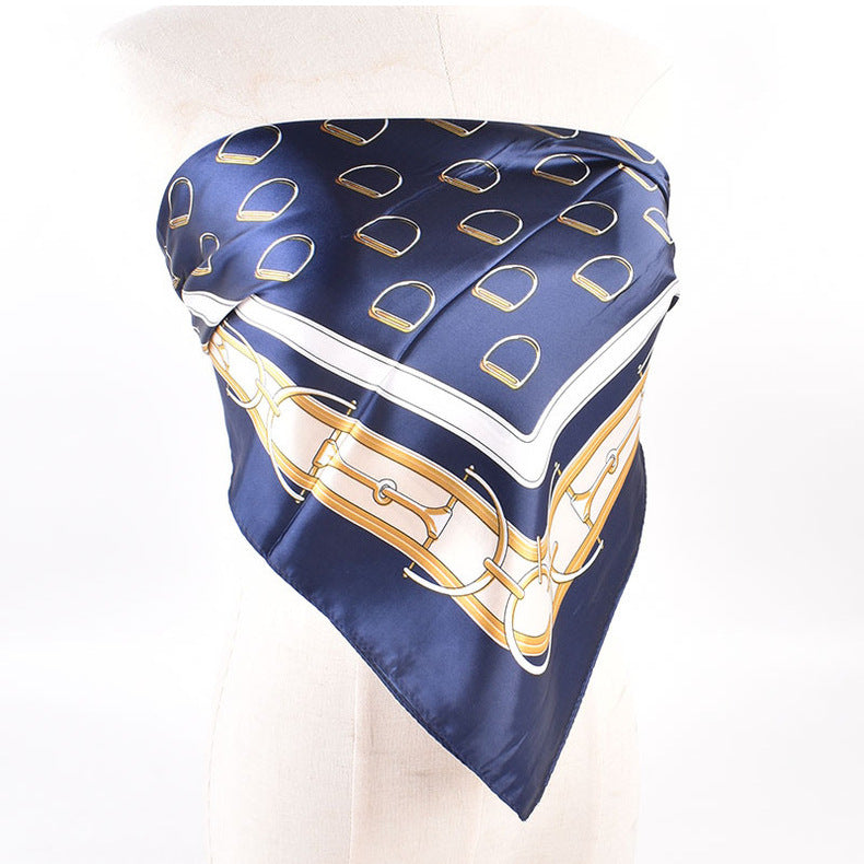 Autumn and winter new scarf saddle buckle accessories printed light luxury silk scarf 90 satin high-end square scarf