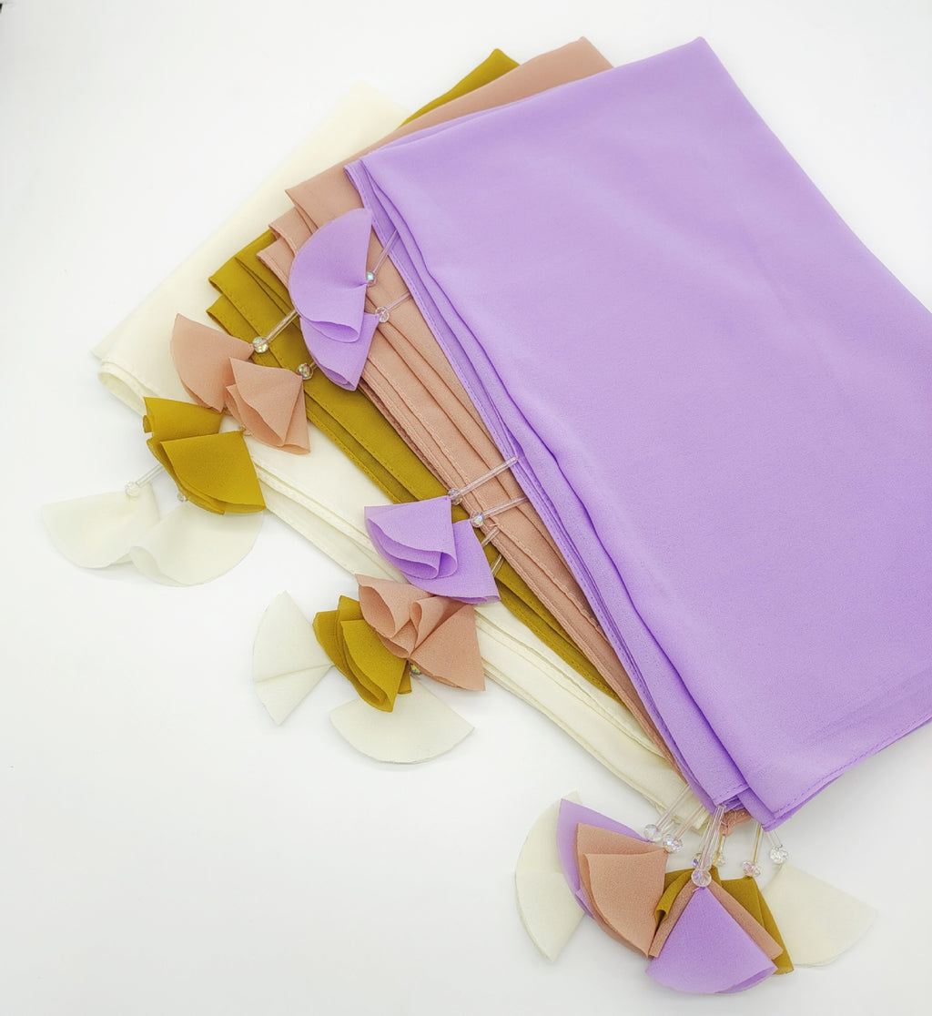 New crystal flower fringed pearl chiffon long towel women's hijab malaysia Indonesian Headscarf