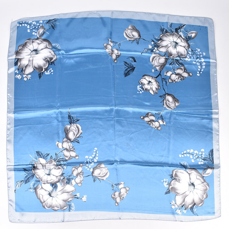 New Fashion Retro Floral Pattern Printing 90 * 90 Satin Large Square Scarf Silk Scarf