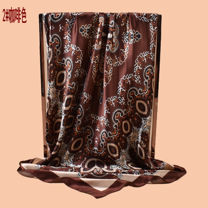 2025 new 90cm-satin ethnic style geometric printing square scarf with sunscreen bag head silk scarf decorative scarf