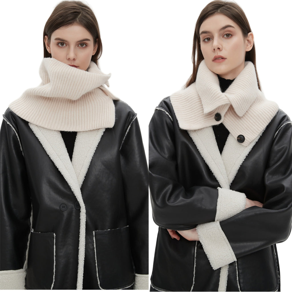 2025 new European, American winter Korean version wool solid color flower button knitted scarf