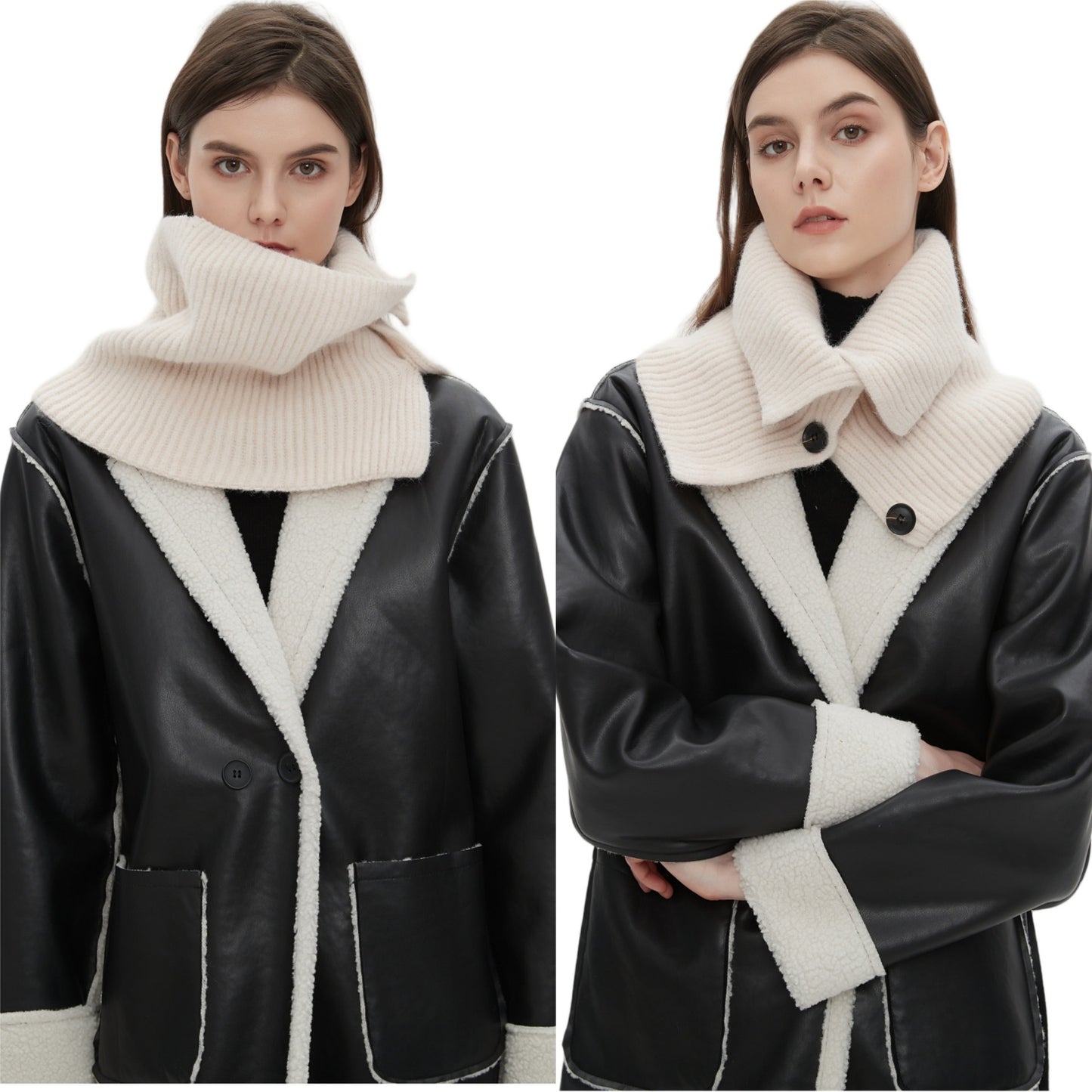 2025 new European, American winter Korean version wool solid color flower button knitted scarf