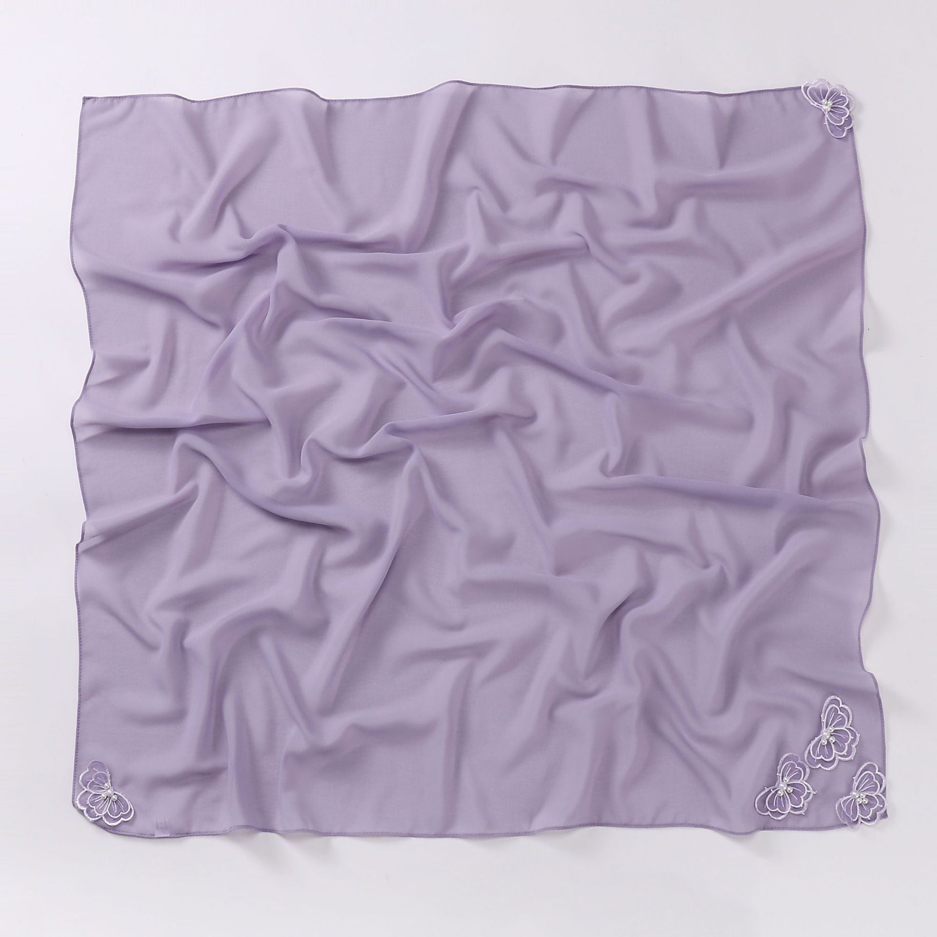 Four-corner butterfly bead pearl chiffon square scarf 90 * 90cm gauze sweet headscarf