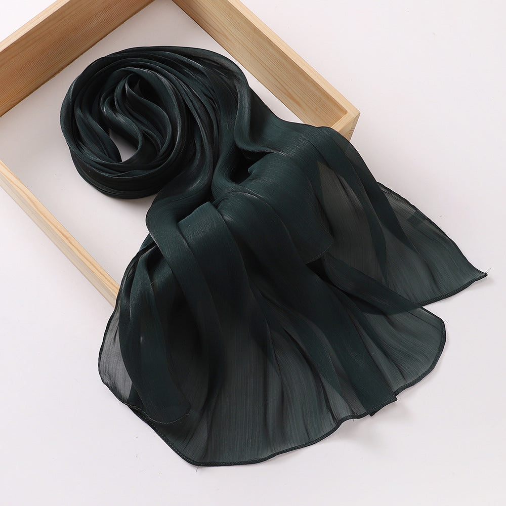 Breathable and Cool Island Satin Smooth Crepe Long Towel Malaysia Bright Silk Scarf Head Scarf