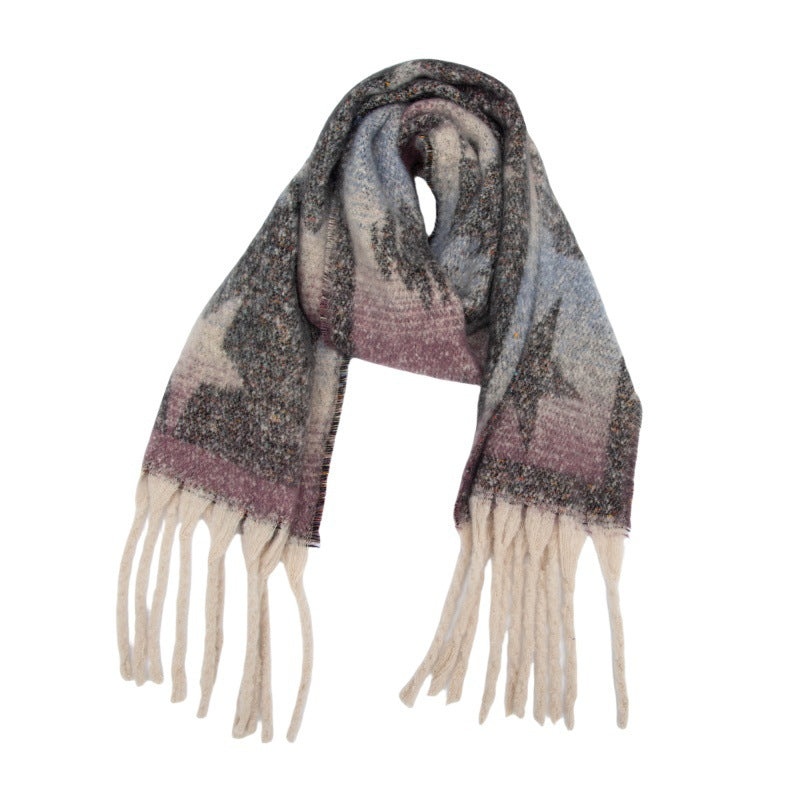 2025 new European and American autumn and winter circle yarn imitation mohair jacquard star fringed scarf
