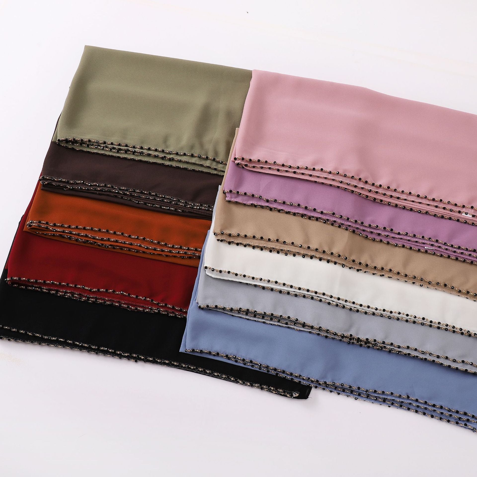 New copper chain, black crystal pearl chiffon scarf, yarn scarf, Middle East and Africa headscarf.