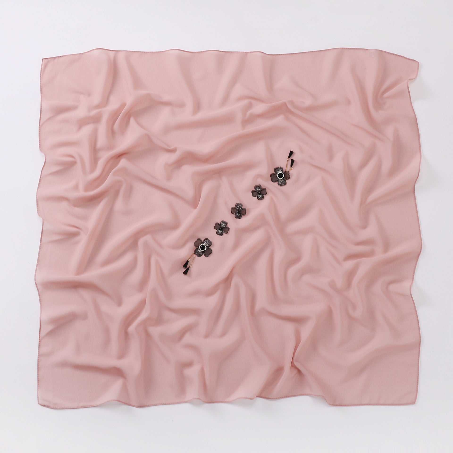 Flower chain rhinestone pearl chiffon square scarf 90 * 90cm headscarf Malaysia Hijab