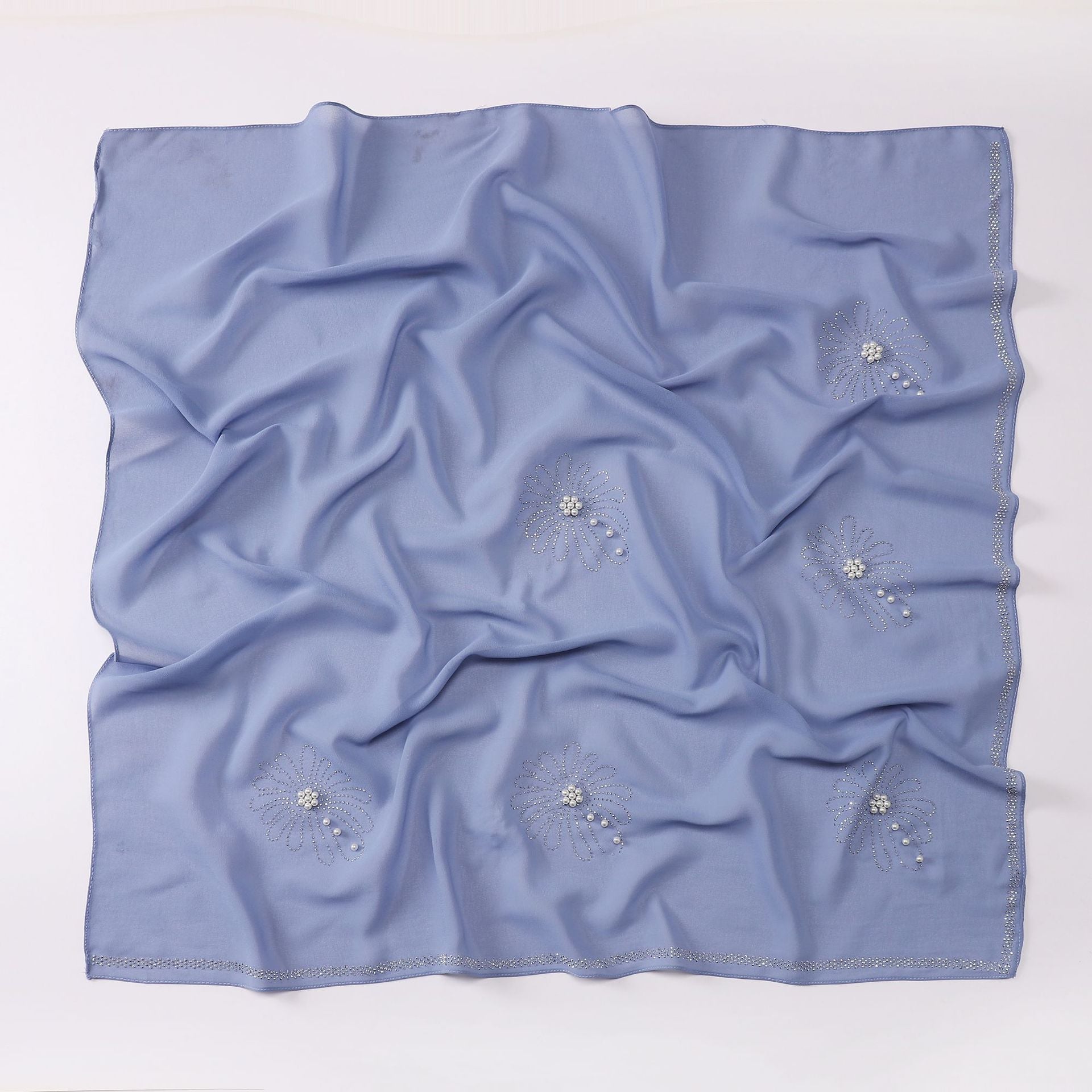 new pearl chiffon chrysanthemum hot diamond bead square scarf yarn headscarf