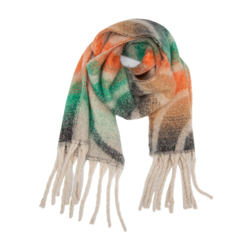 2025 new European, American autumn and winter circle yarn jacquard wavy fringed scarf