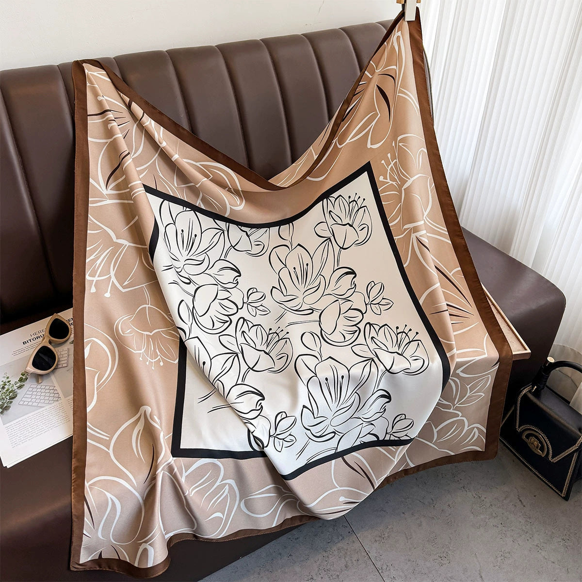 Summer Korean version of simple striped scarf twill square scarf 90cm fashionable versatile sunscreen shawl headscarf women