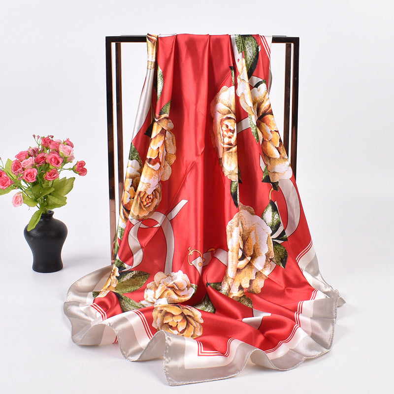 New fashionable and elegant natural flower pattern printing high-quality 90 * 90 color square towel