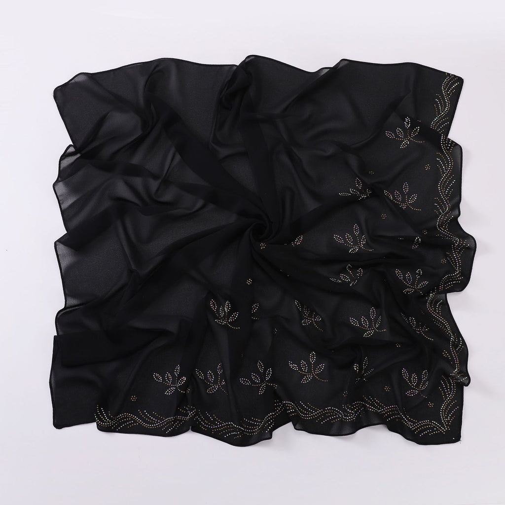 New Pearl Chiffon Leaf Hot Diamond Square Scarf 90 × 90cm Women Headscarf