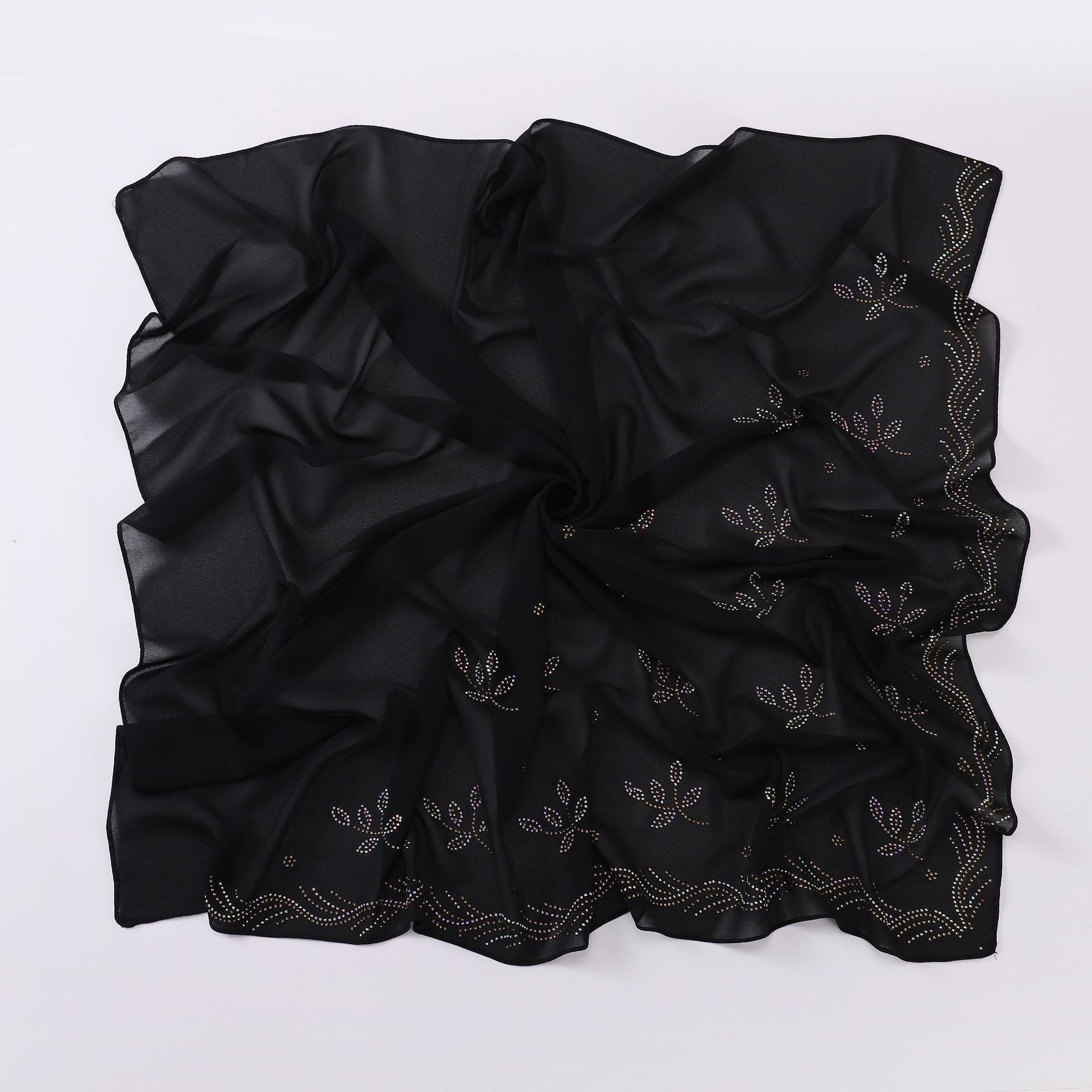 New Pearl Chiffon Leaf Hot Diamond Square Scarf 90 × 90cm Women Headscarf