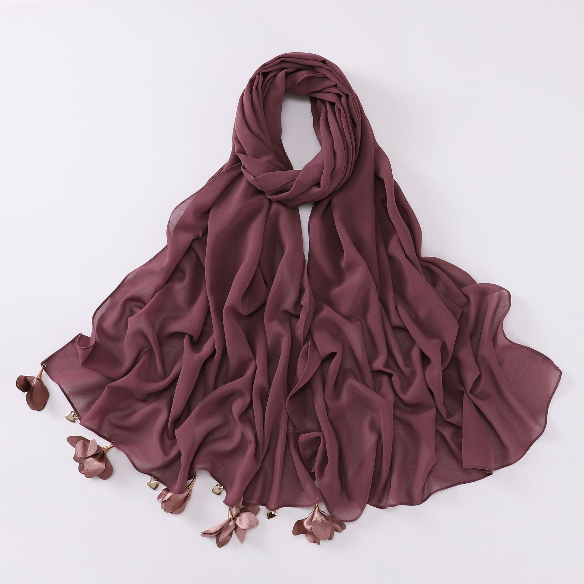 New handmade alloy love flower pearl chiffon scarf middle east headscarf yarn