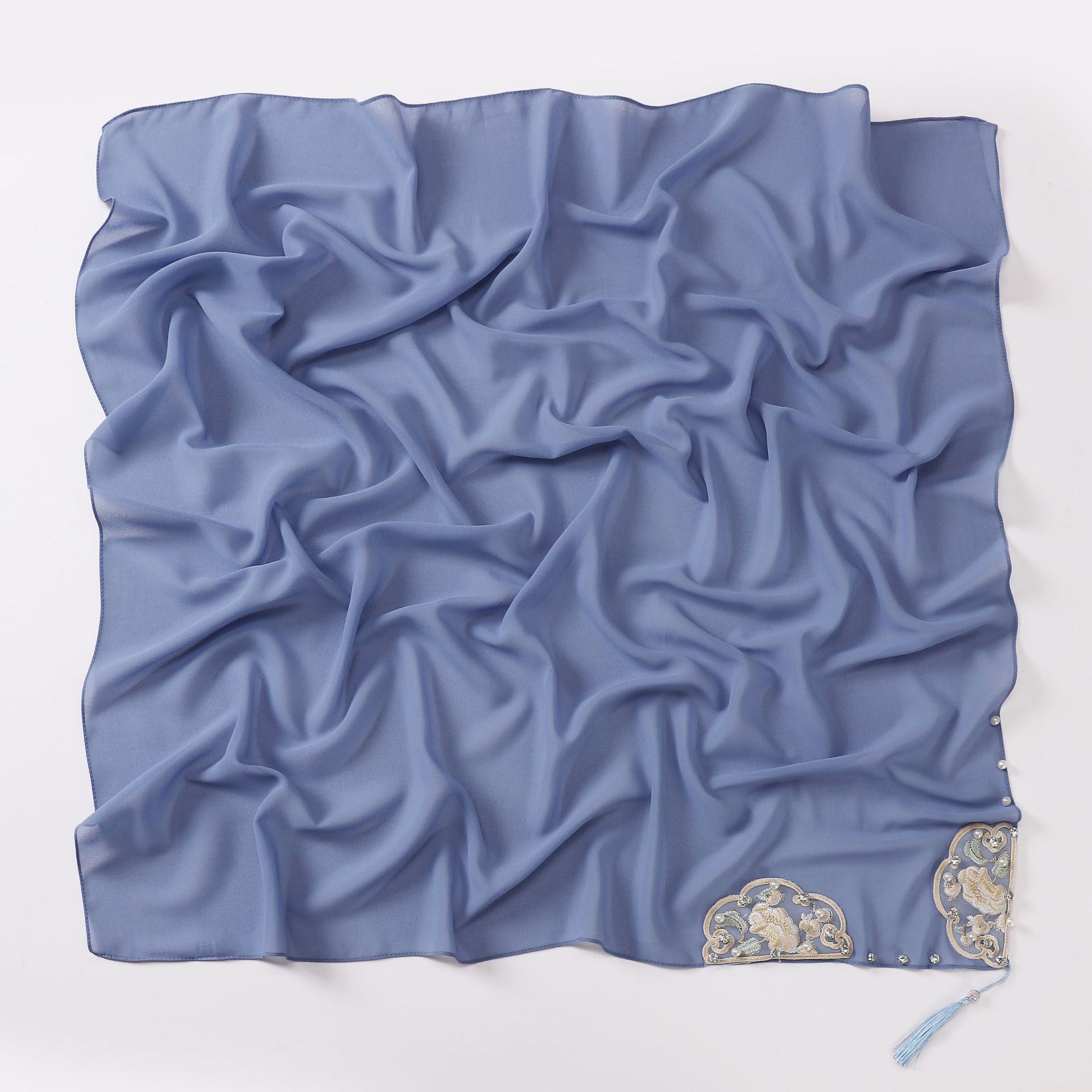 New pearl chiffon national style embroidered square scarf high-grade diamond fringed yarn