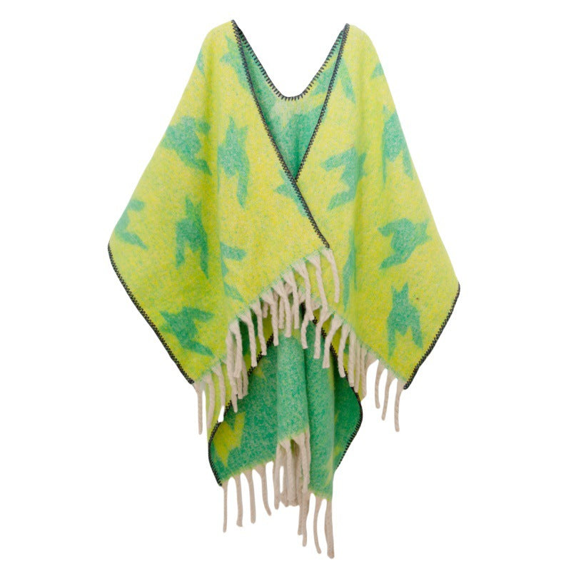 Shawl 2025 new European and American autumn and winter circle yarn imitation mohair thickened thousand bird grid shawl