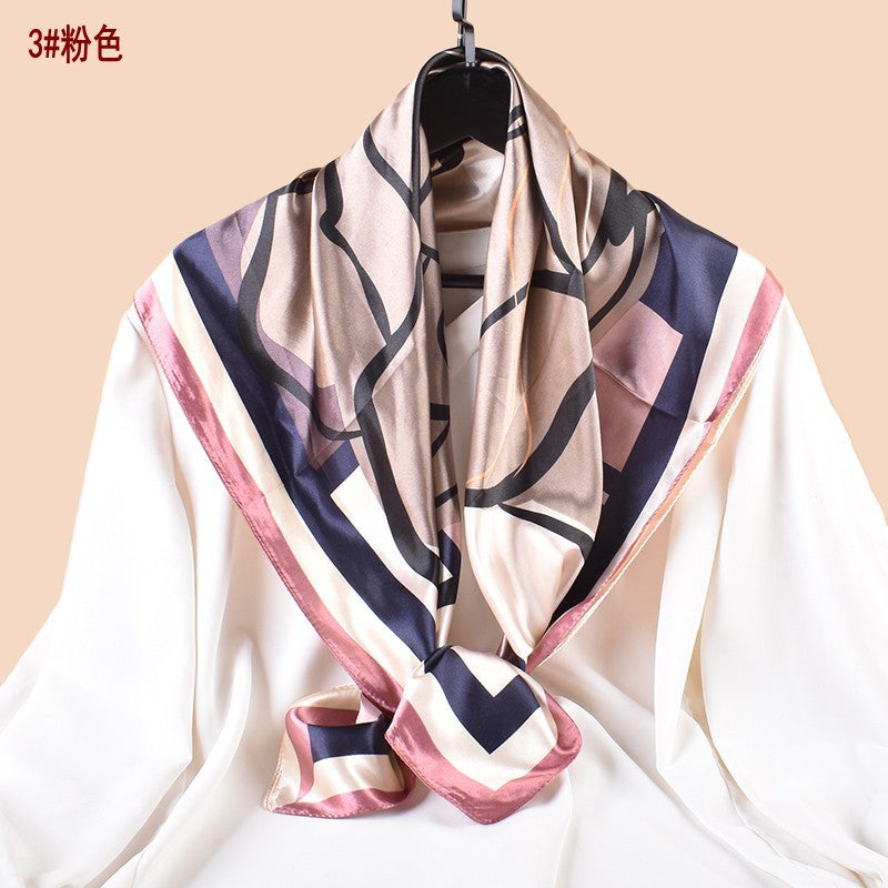 Spring and summer versatile decorative scarf silk scarf temperament rose printing high-quality satin 90 satin square scarf