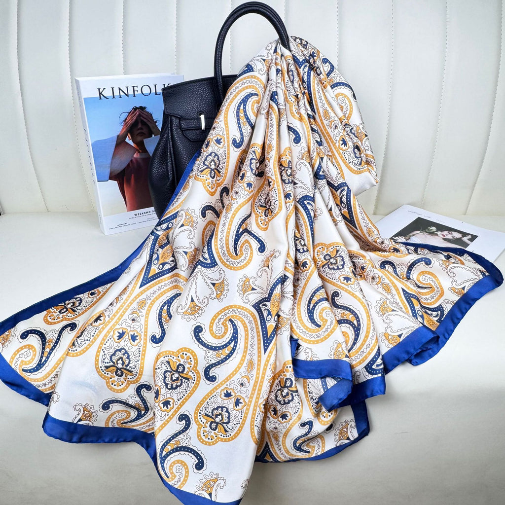Simple and fashionable versatile auspicious cloud cashew pattern, long silk scarf, ethnic women's sunscreen shawl