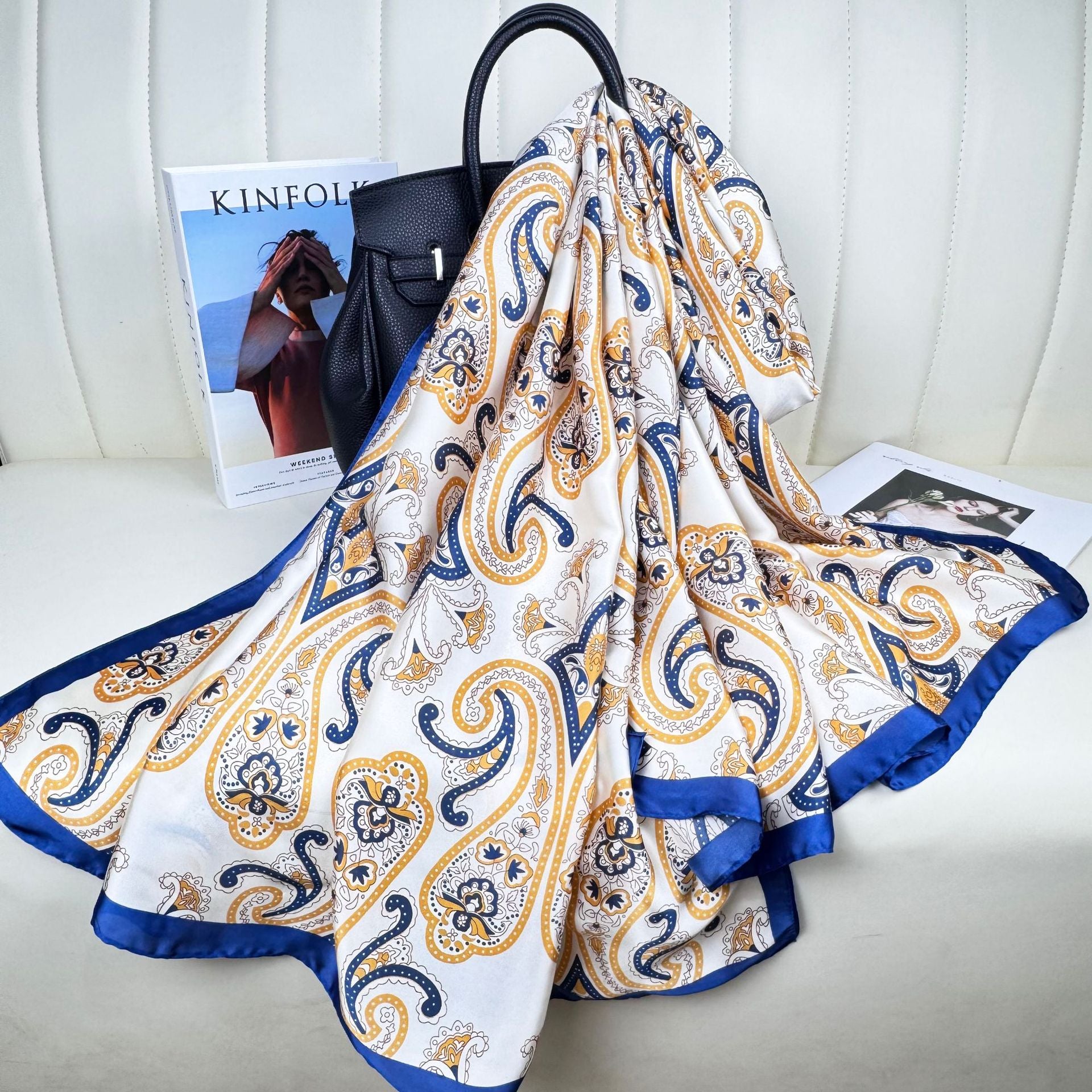 Simple and fashionable versatile auspicious cloud cashew pattern, long silk scarf, ethnic women's sunscreen shawl