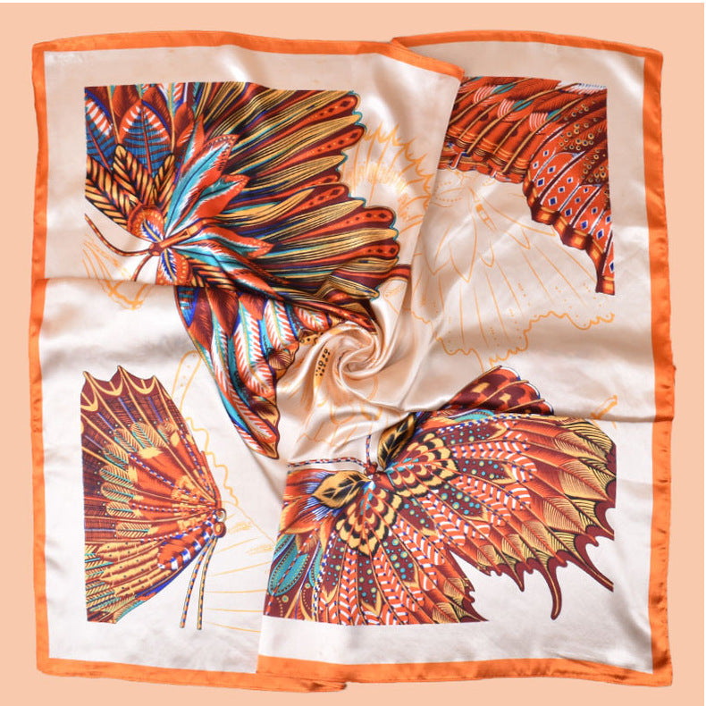 2025 new 90-color simple and elegant butterfly printing square scarf with sunscreen, silk scarf decoration, scarf