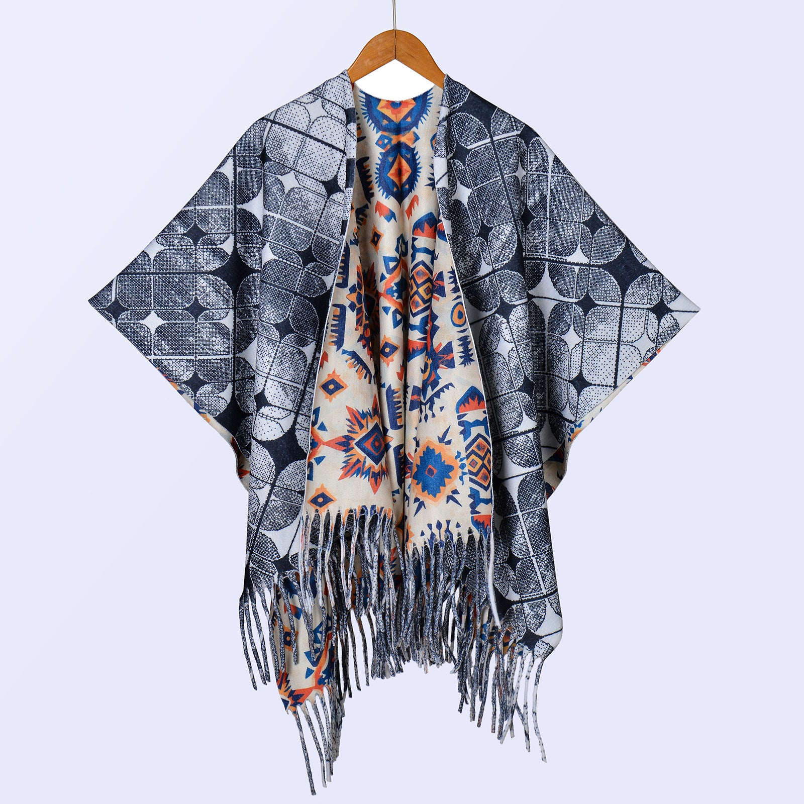 New ethnic style ink double-sided thickened shawl with women's autumn and winter retro high-end photo shawl large cape