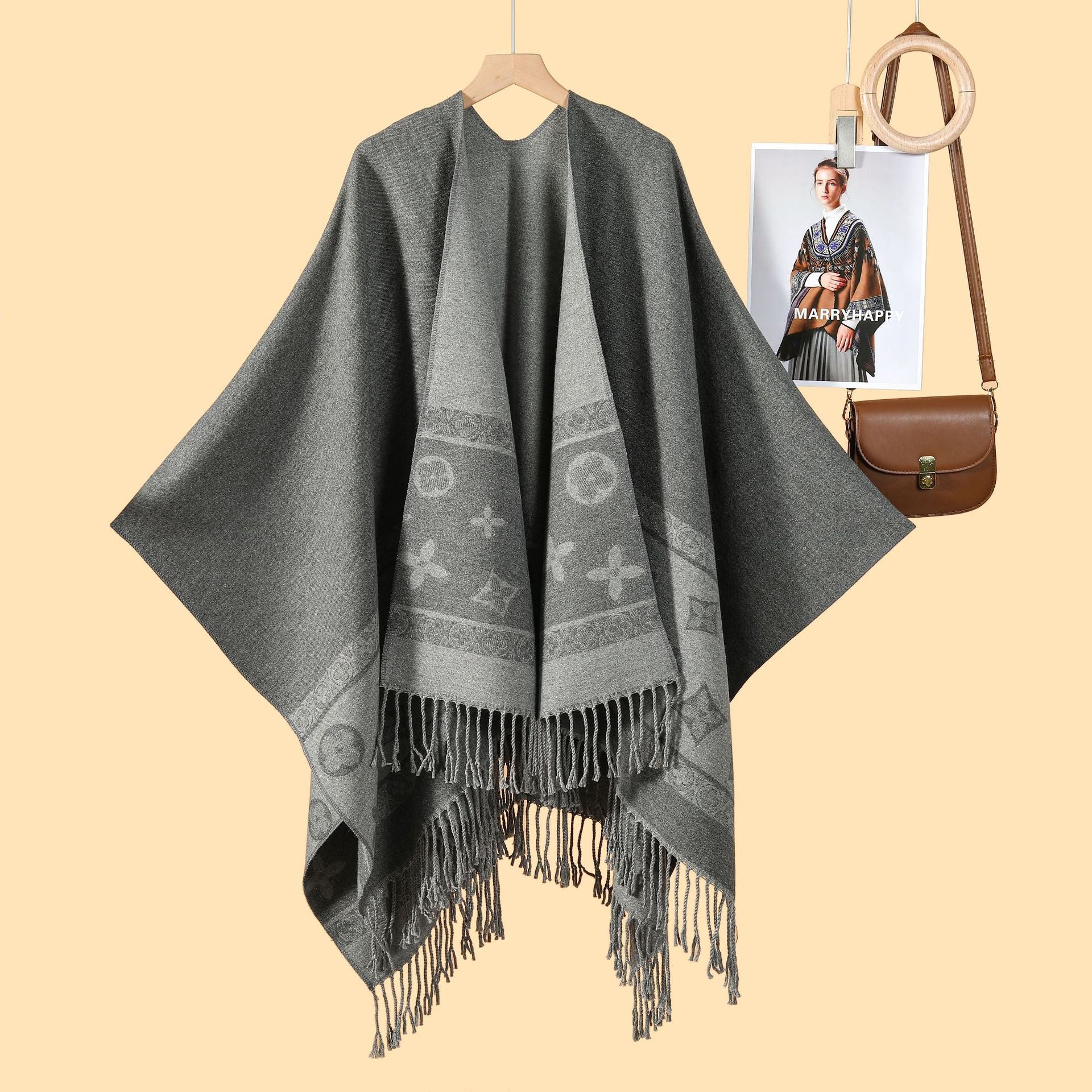 New product temperament simple tassel frame large shawl new Nepal travel out warm photo cardigan