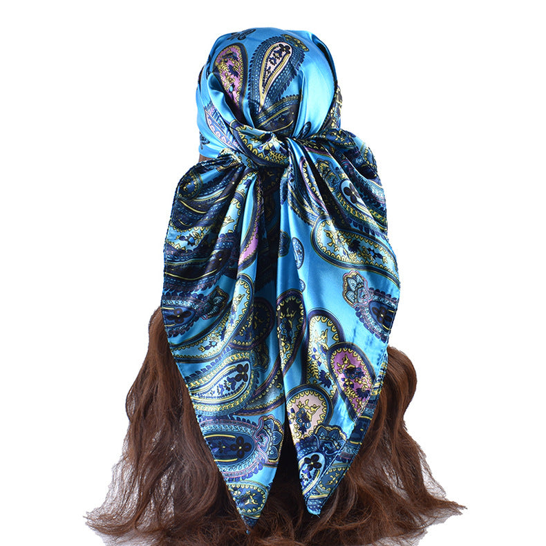 New Fashion Retro Cashew Nut Pattern Printing 90 * 90 Satin Large Square Scarf Silk Scarf