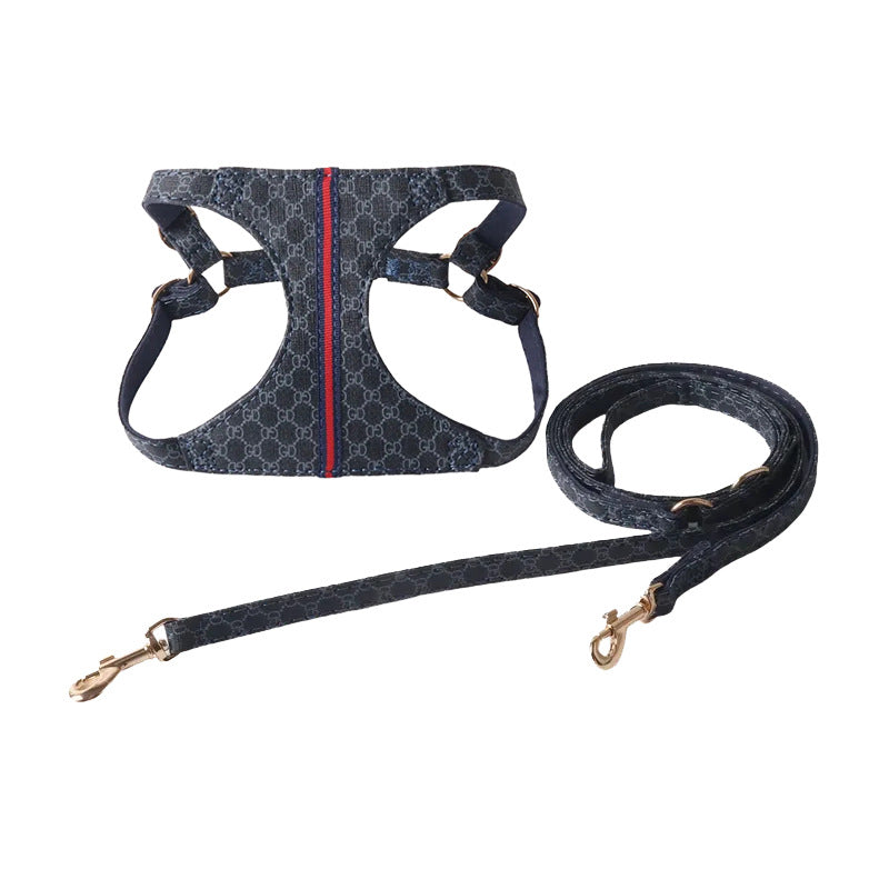 New pet products PU chest strap chest and back traction rope set red and green webbing
