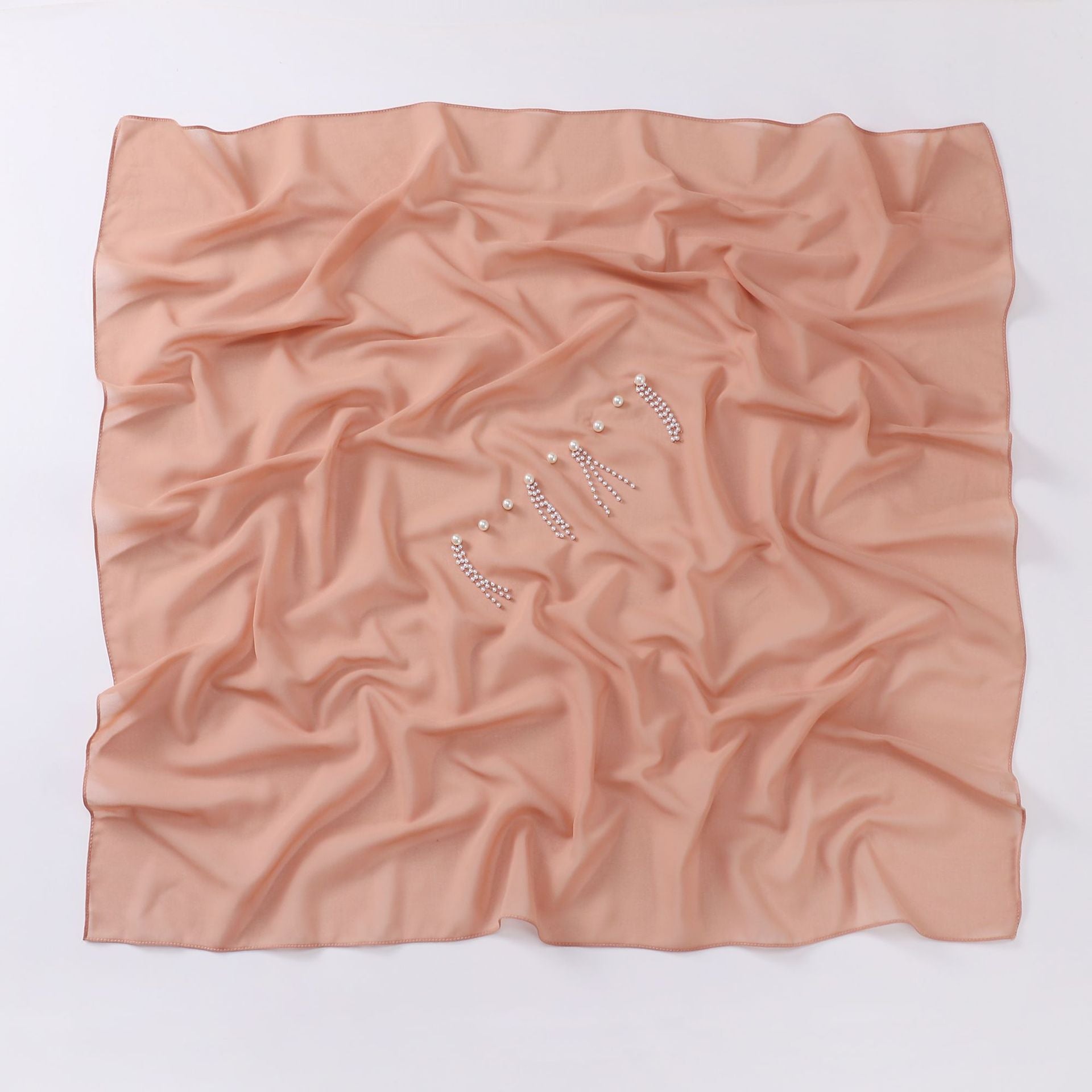 New Pearl Chiffon Bead Chain Scarf  Sweet and Fresh Head Scarf 90CM Square Scarf
