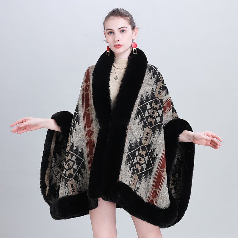 European and Korean autumn and winter new scarf shawl fashion fur collar jacquard cape shawl 0984 #