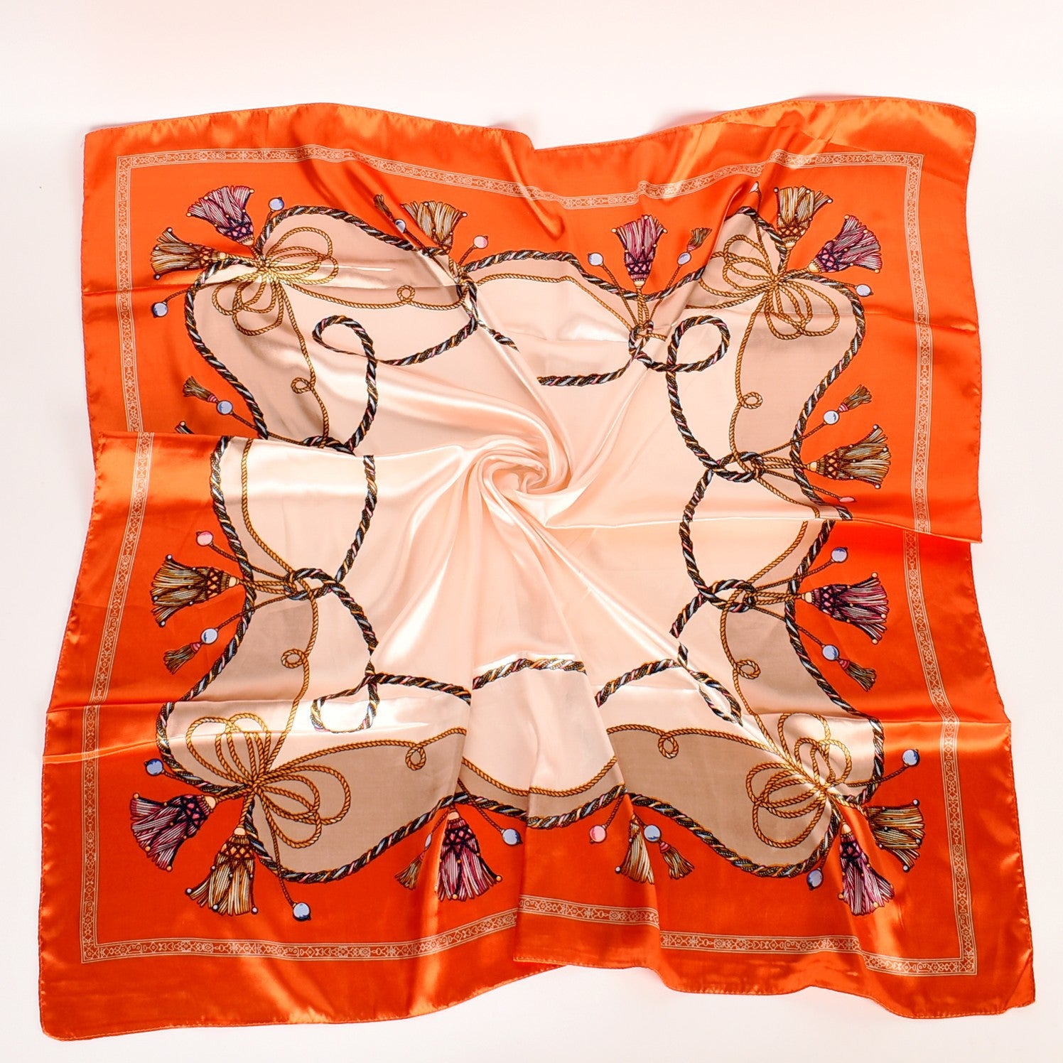 New fashionable and elegant knot pattern printing 90-color square scarf, headscarf, scarf, silk scarf.