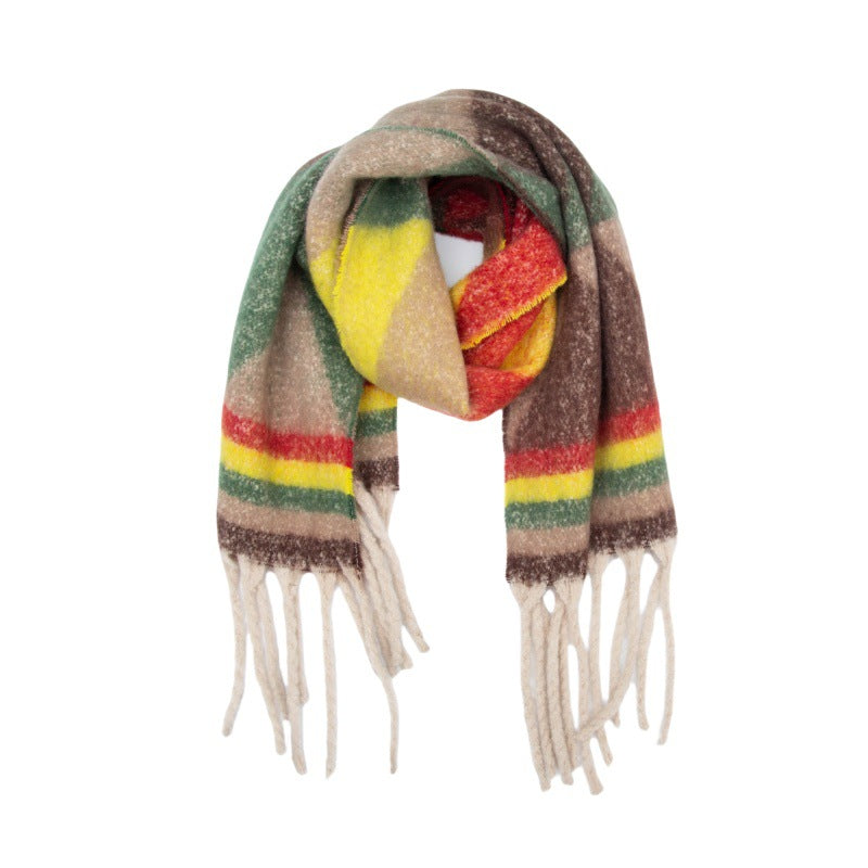 2025 new European, American autumn and winter circle yarn jacquard triangular fringed scarf