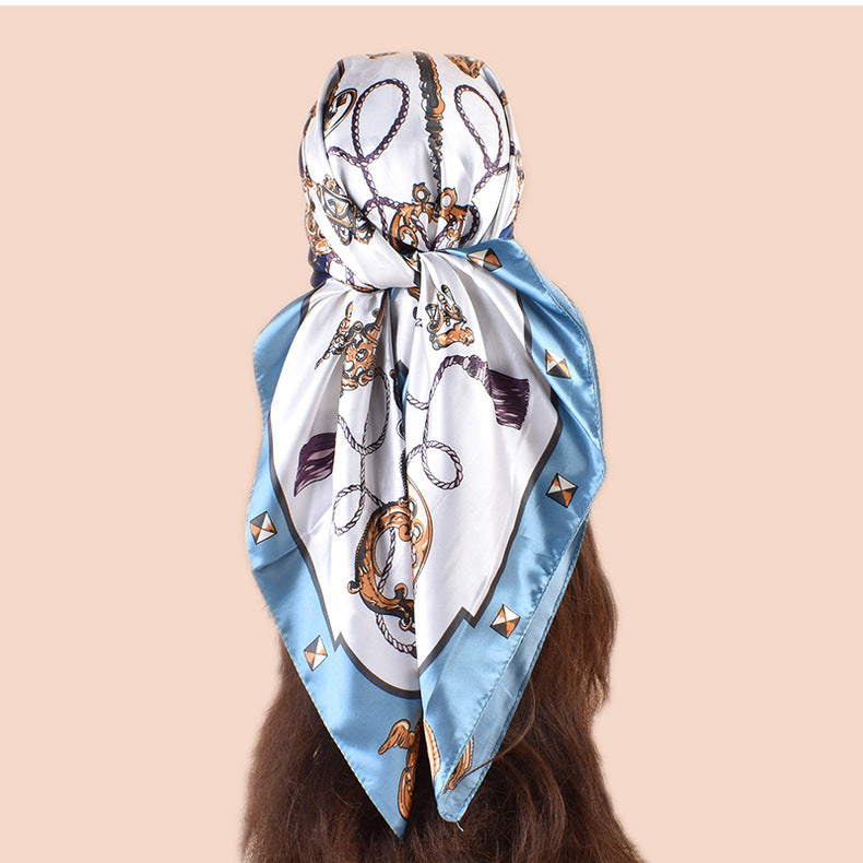 Spring new large shawl simulation silk metal key printing silk scarf bag head scarf 90-color diced large square scarf batch