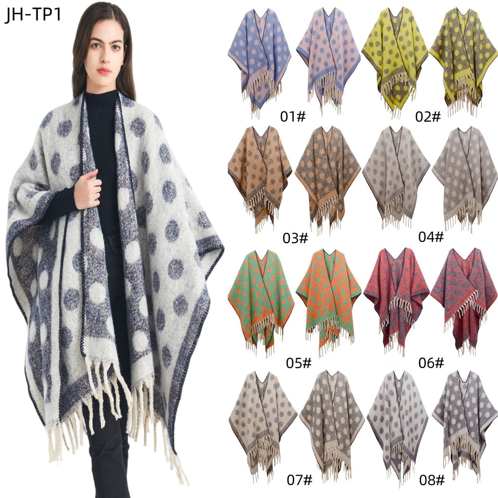 Shawl new European and American autumn and winter circle yarn imitation mohair thickened jacquard cross shawl