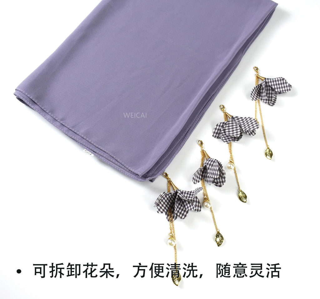 New pearl chiffon scarf women's hijab flower tassel headscarf