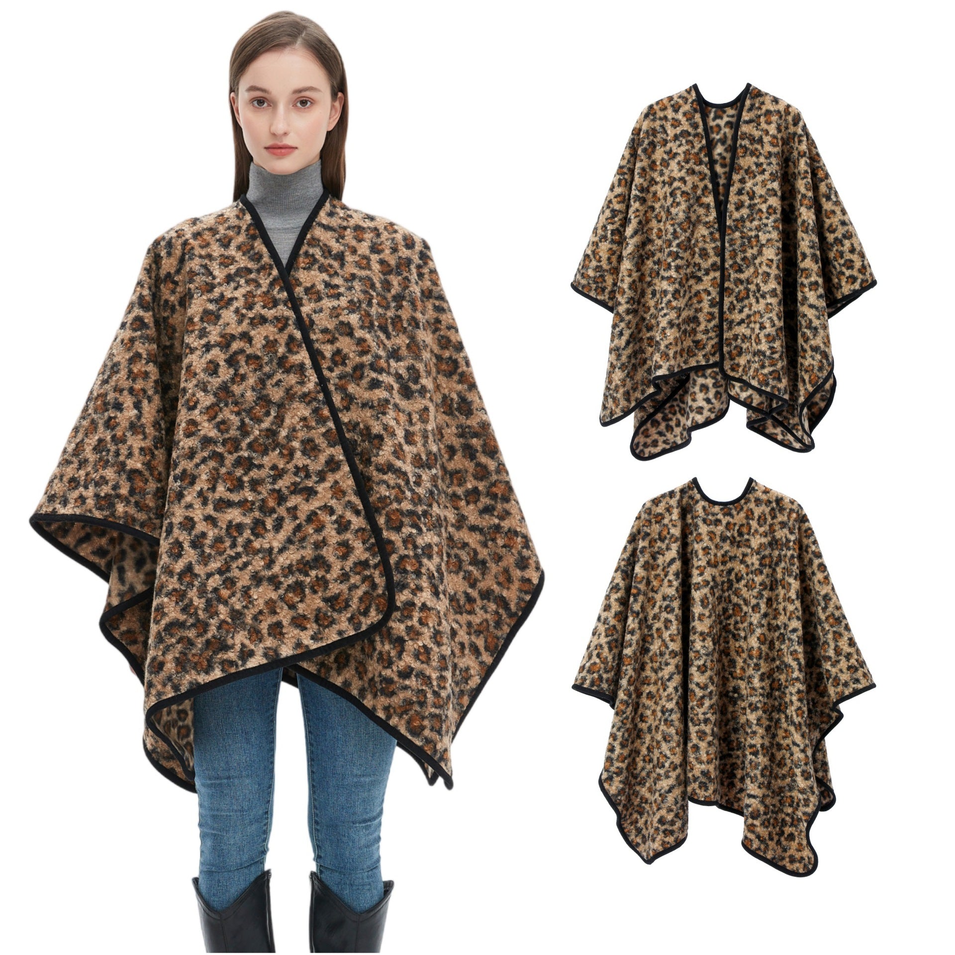 Shawl women's high-end sense European, American autumn and winter new thickened leopard print shawl