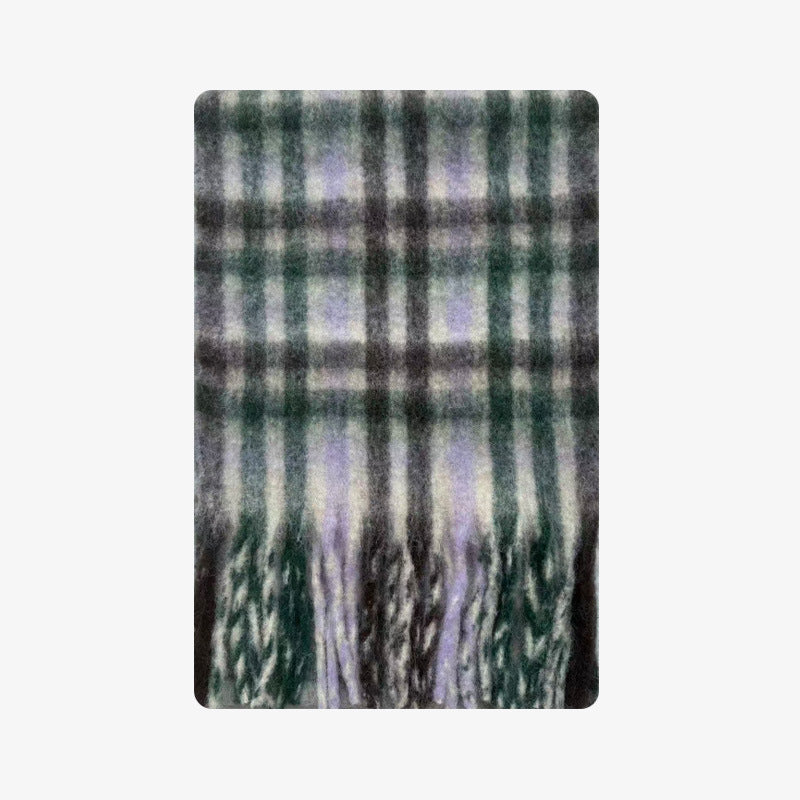 Niche wool blended rainbow plaid scarf women's autumn and winter plus fringed shawl Korean wool scarf