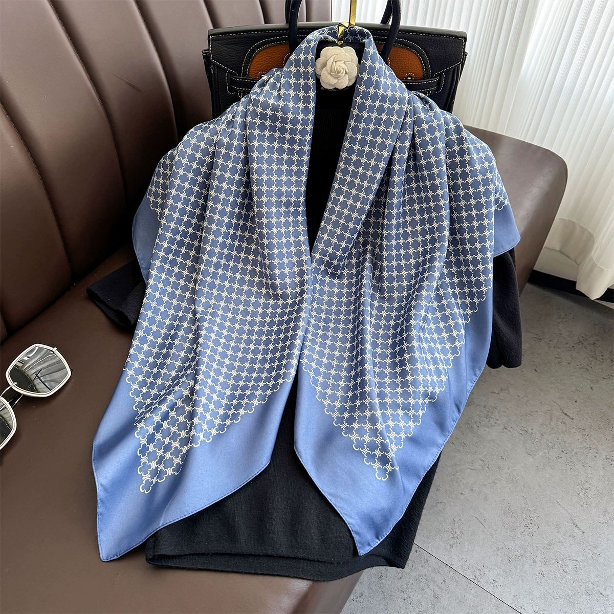 Summer Korean version of simple striped scarf twill square scarf 90cm fashionable versatile sunscreen shawl headscarf women