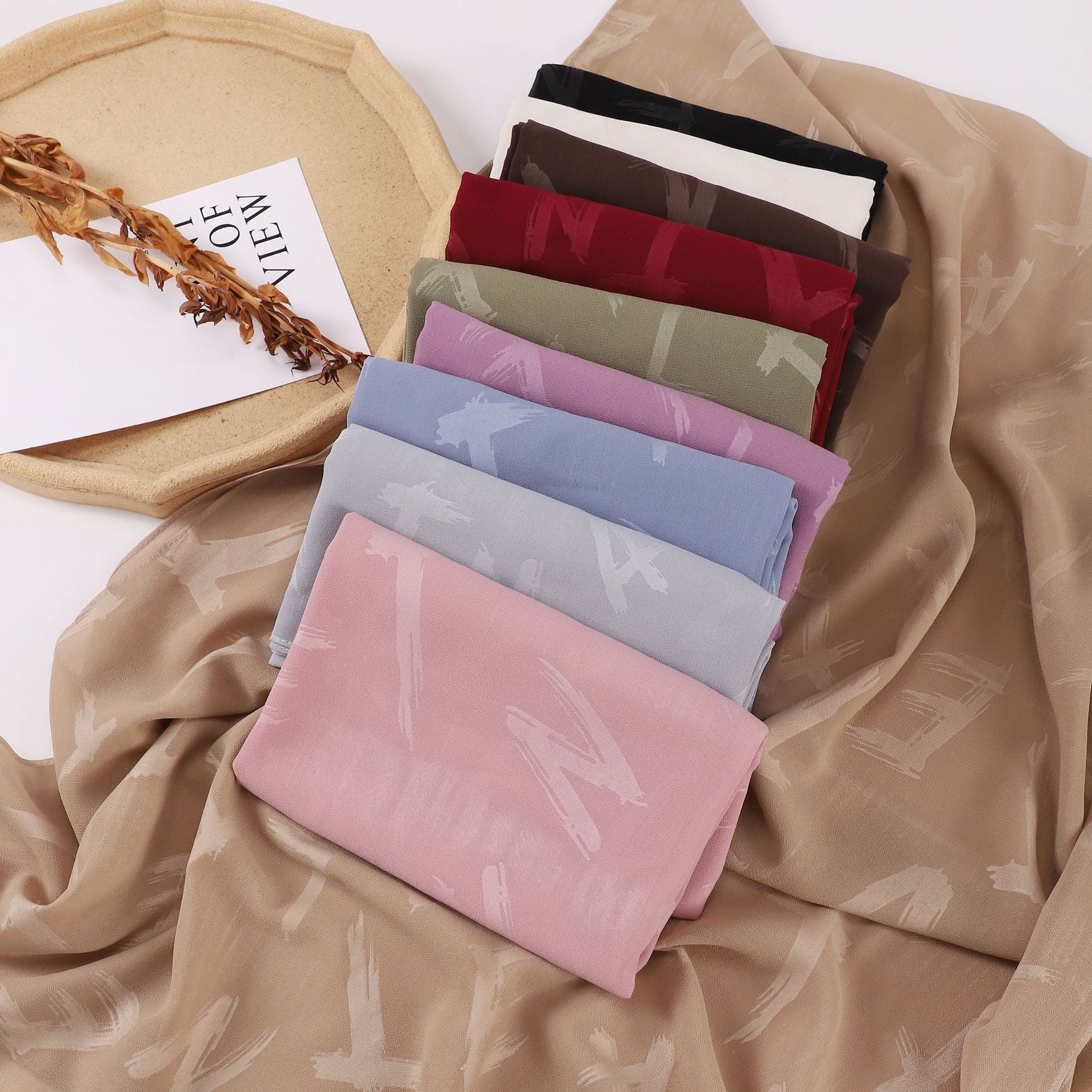 New pearl chiffon letter embossed scarf  scarf Middle East and North Africa headscarf Beach scarf Shawl