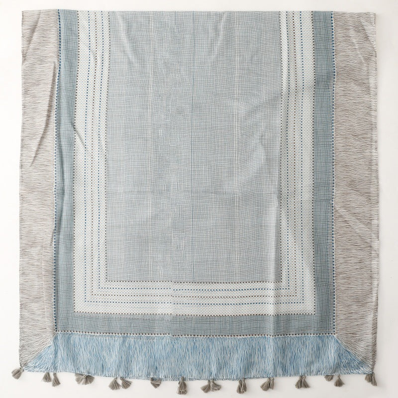 Fashion scarf blue-gray geometric pattern small plaid hanging beard travel accessories silk scarf shawl