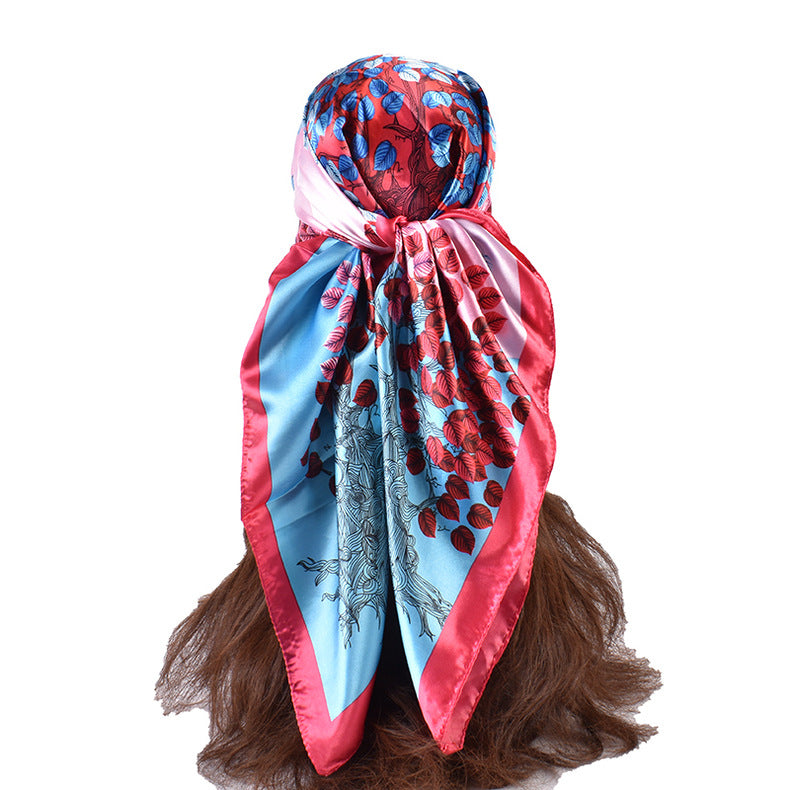 New fashionable retro multicolored leaf print 90-color diced large square scarf silk scarf headscarf