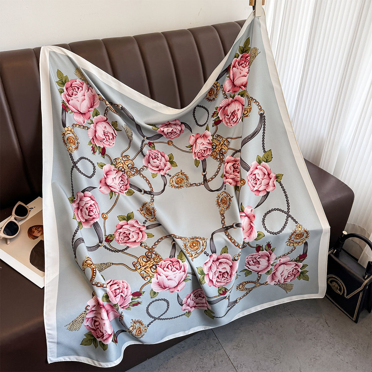 Korean version of premium camellia silk scarf 90cm twill silk scarf new chain large square scarf sunscreen shawl headscarf women