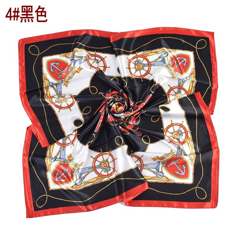 New fashionable and elegant roulette pattern printing 90-color square scarf, headscarf, scarf, silk scarf.