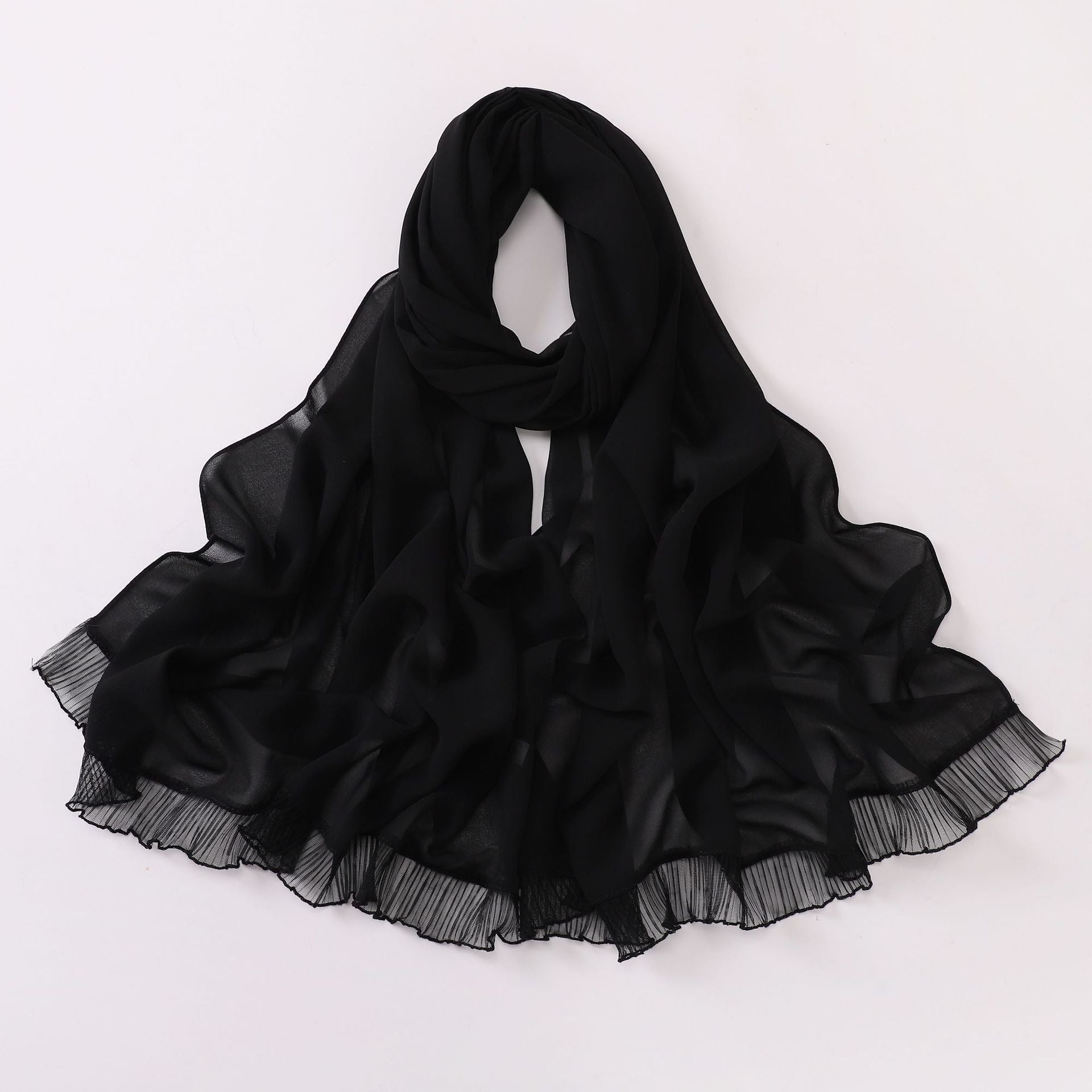 wrinkled lace pearl chiffon headscarf shawls comfortable solid color hijab