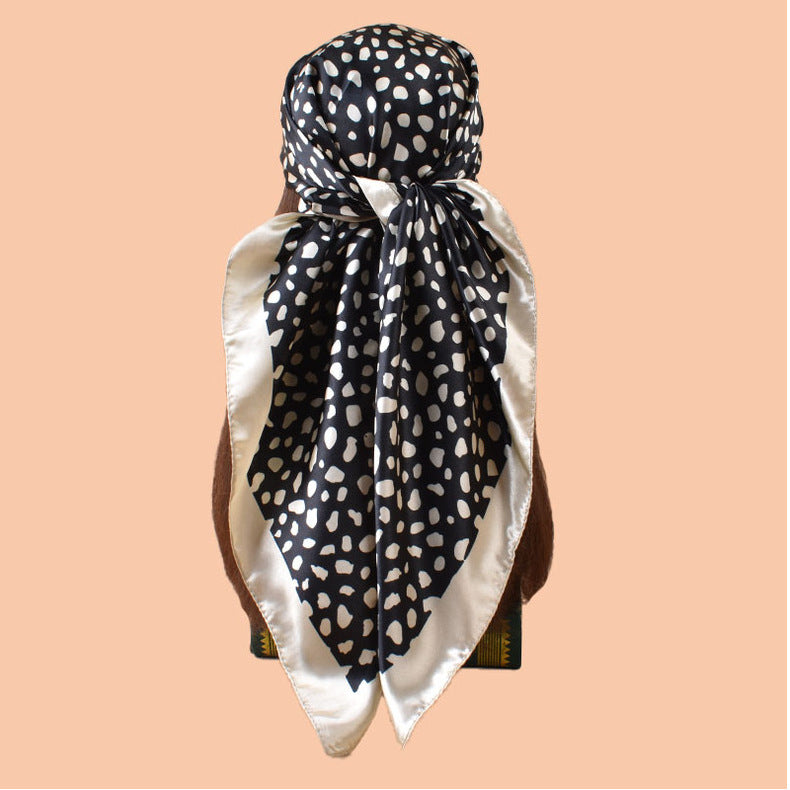 2025 new 90cm-satin classic leopard print square scarf with sunscreen, head silk scarf decorative scarf